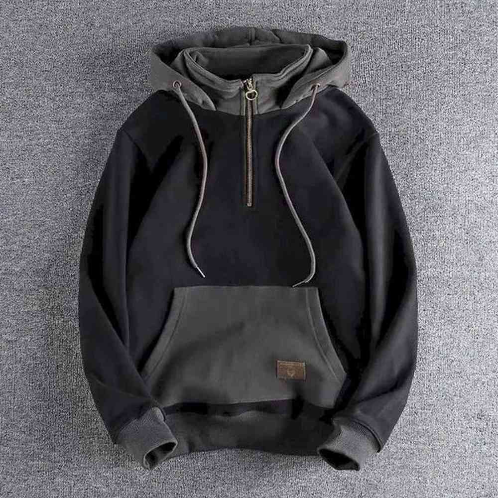 Men's Hoodies Sweatshirts Fonekie Casual Handsome Hoodies Men 2021 Autumn Winter Retro Trend Color Contrast Hooded Jacket Youth Stand-u