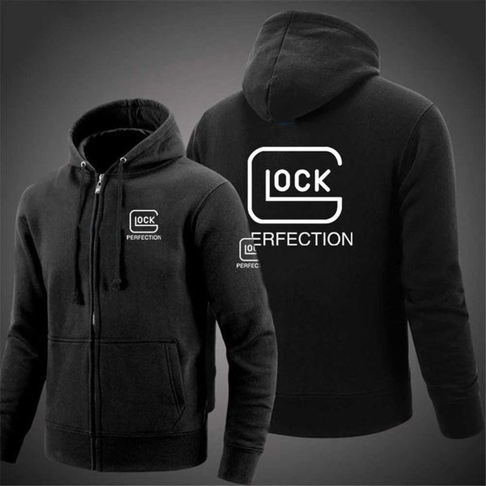 Men's Hoodies Sweatshirts Glock Perfection Shooting Hooded Long Sleeve Mens Jacket with Brushed Zipper Solid Color Casual Sweatshirt J2