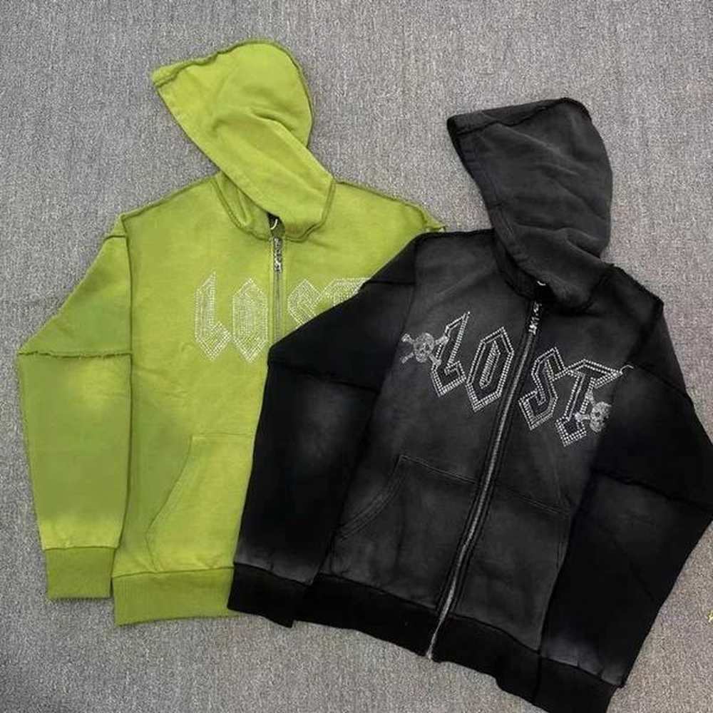 Men's Hoodies Sweatshirts Lost Intricacy Lavender Patch Work Hoodie Street Casual Loose Mens Diamond Set Super Large Hoodie J241008