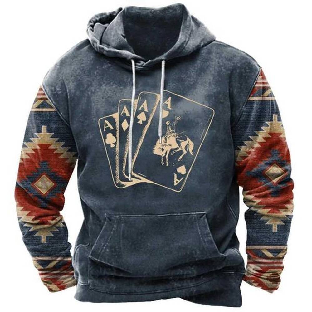 Men's Hoodies Sweatshirts Mens hooded sweatshirt poker card 3D printing mens sportswear Harajuku pullover casual clothing oversized Q24