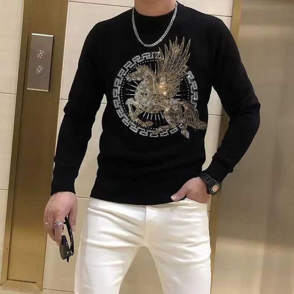 Men's Hoodies Sweatshirts Mens sweater direct shipping brand designer style Rhinestone clothing long sleeved fashionable sweater J24121