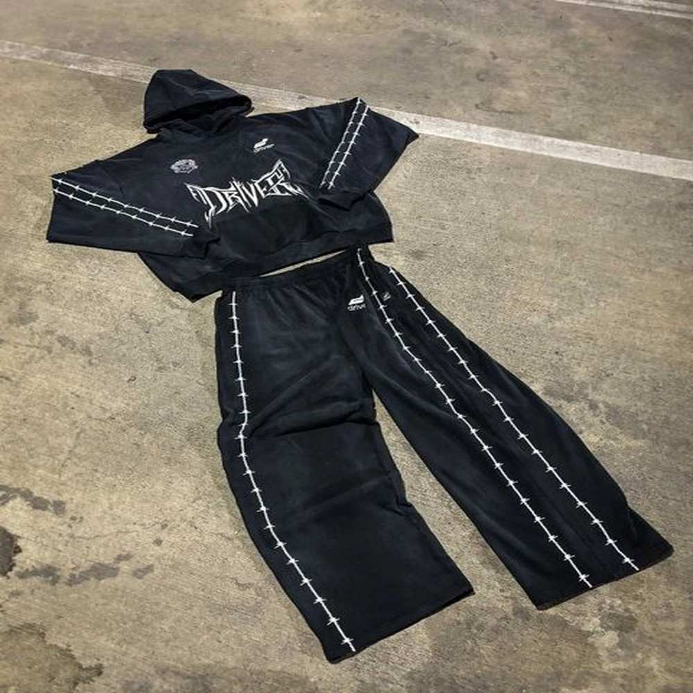Men's Hoodies Sweatshirts Mens two-piece Y2K sweatshirt Harajuku hip-hop letter super large hooded sweatshirt retro striped sweatpants