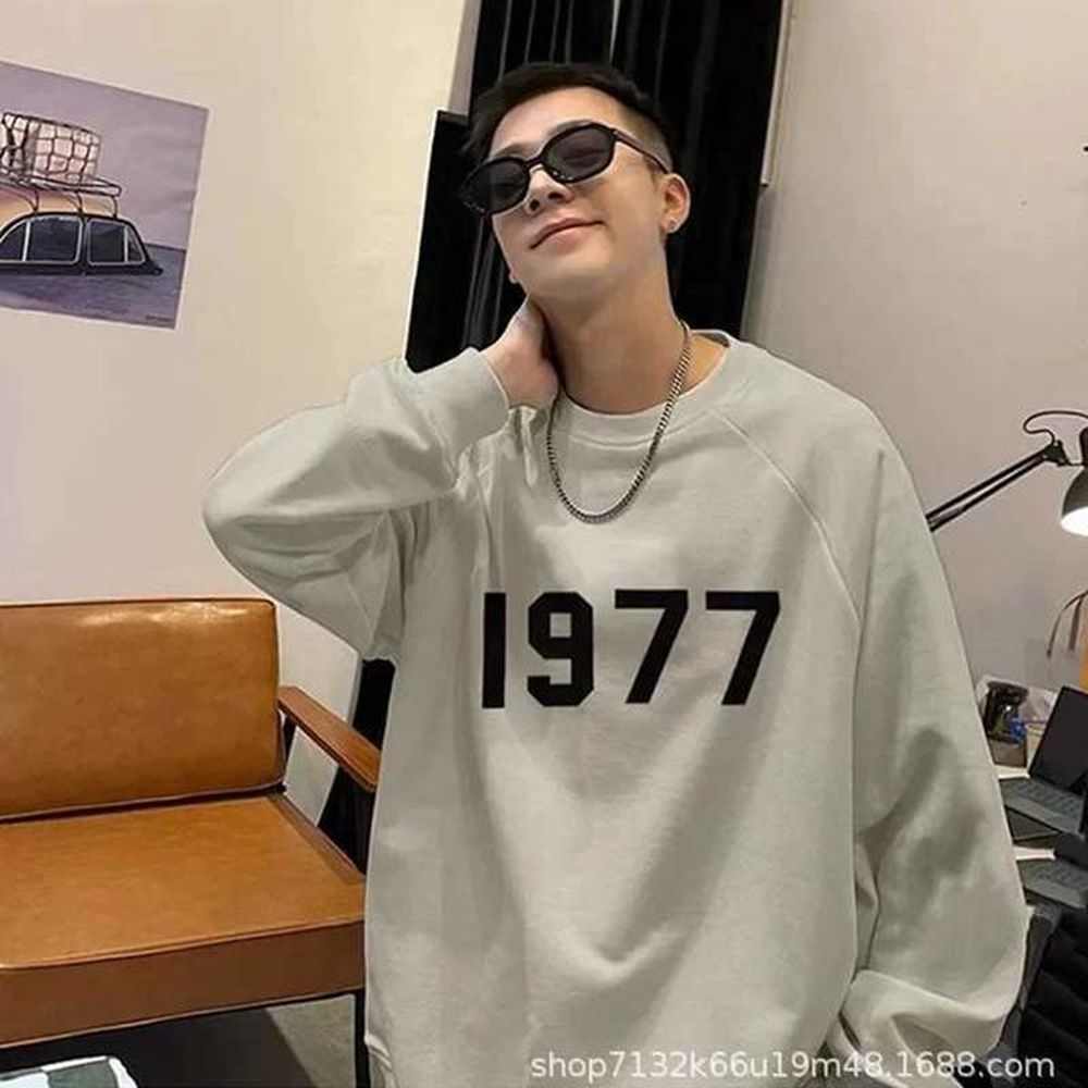 Men's Hoodies Sweatshirts 1977 pure cotton round neck sportswear American style fashion brand mens casual loose top Y2501111AOF