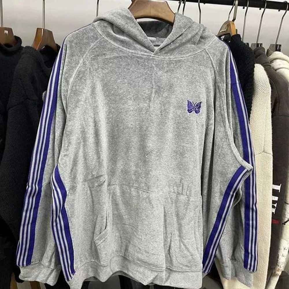 Men's Hoodies Sweatshirts 25ss gray AWGE butterfly embroidered velvet hooded sweatshirt high-quality mens striped womens labeled sports