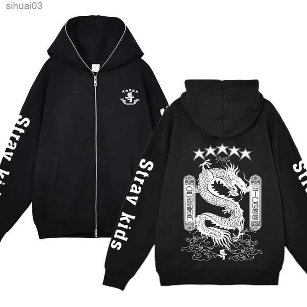 Men's Hoodies Sweatshirts Stray Kids Kpop 5-star full zippered hoodie Korean casual zippered jacket Street clothing Y2K sportswear mens