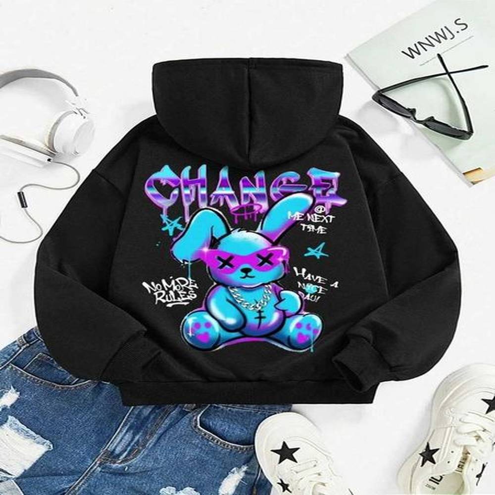 Men's Hoodies Sweatshirts Trendy Rabbit Cartoons Print Sweatshirt Female Fashion All-Match Strt Hoody Crewneck Casual Hoodies Pullover