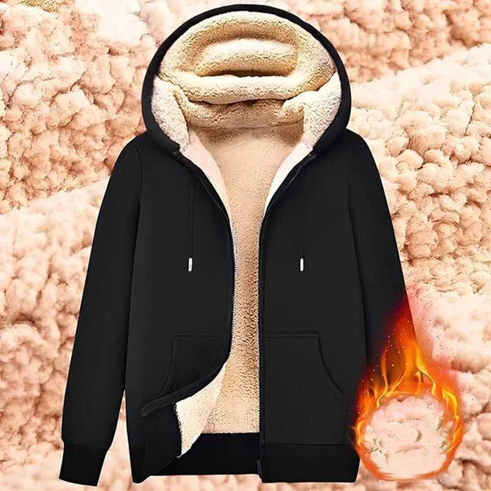 Men's Hoodies Sweatshirts Trendy Sweatshirt Coat Front Pockets Warm Zipper Lamb Wool Jacket Men and Woman Winter Pure Color Plush Lined