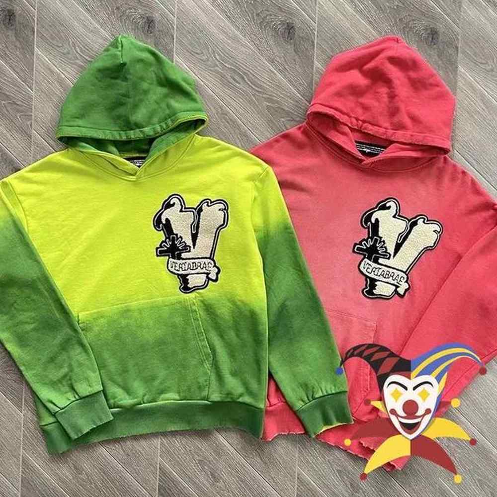 Men's Hoodies Sweatshirts Vertabrae Tie Dyed Red Grn Towel Embroidery Hoodie Men Women Oversize Washed Destroy Pullover T241112