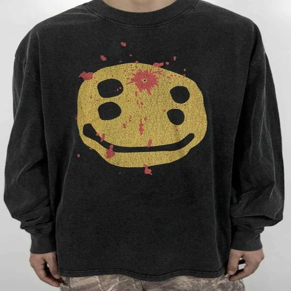 Men's Hoodies Sweatshirts Vintage Print T-Shirt Men Women High Quty Hip-hop Long Slve Loose T Black Tops Cotton T Shirt H241230