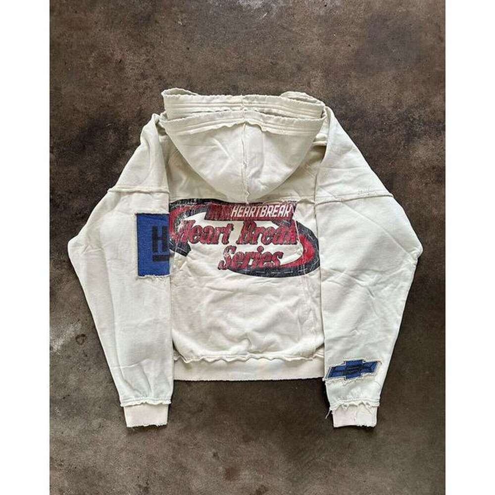 Men's Hoodies Sweatshirts Y2K Distressed Washed Double-hooded Mens Hoodie Fashion Printed Patchwork Decoration Loose Autumn Casual Wome