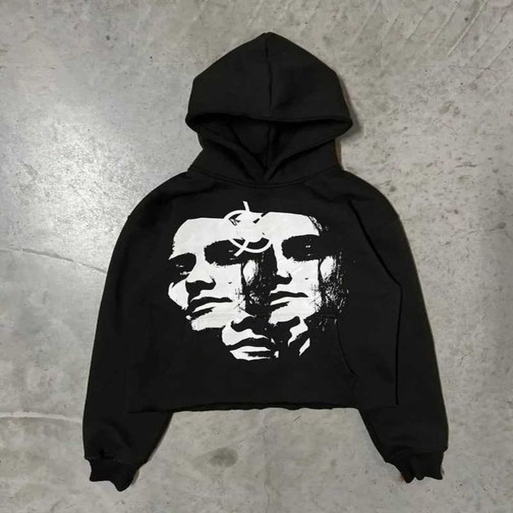 Men's Hoodies Sweatshirts y2k Fashion Gothic Retro Portrait Print Hoodie Mens 2024 Street Hip Hop Harajuku Casual Loose Round Neck Over