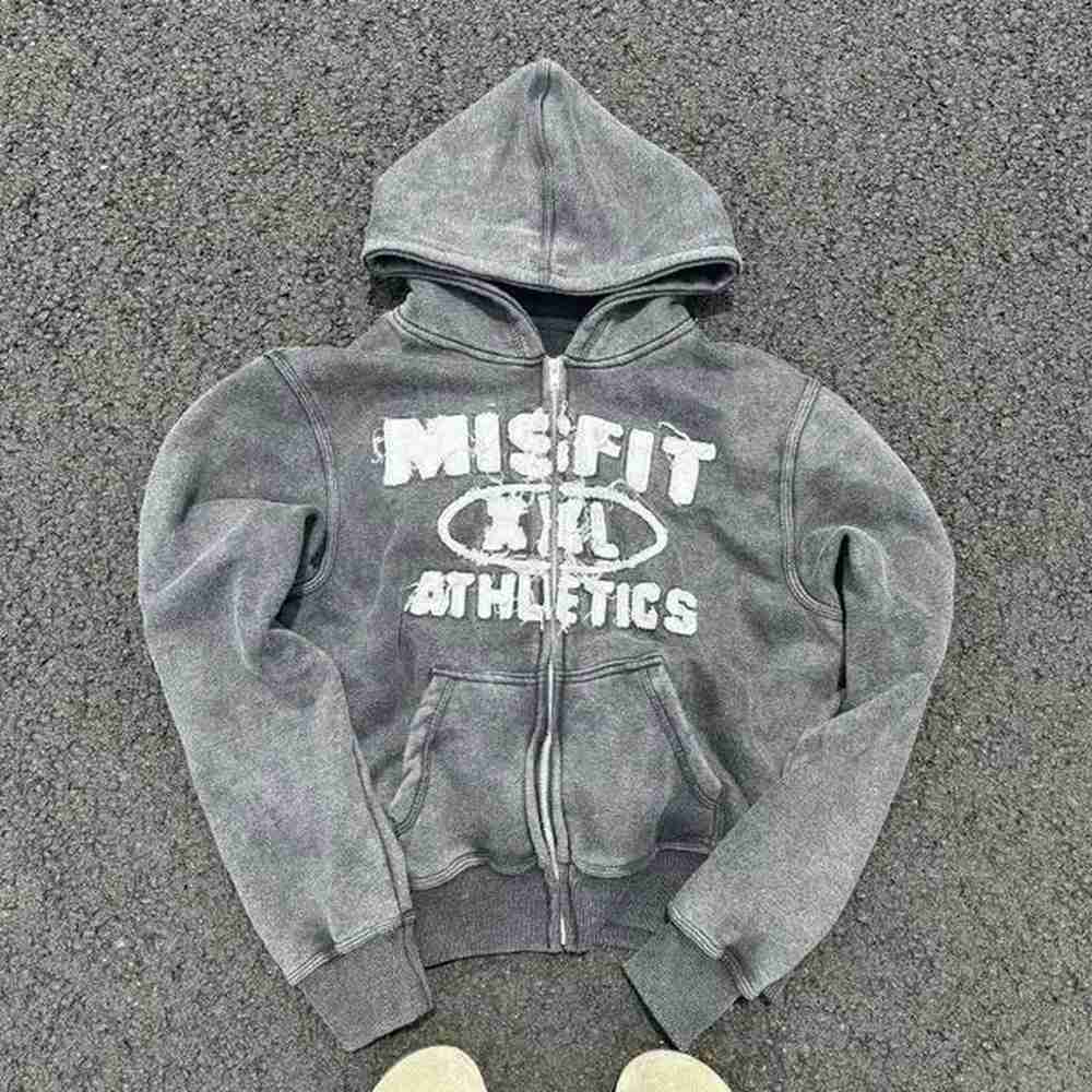 Men's Hoodies Sweatshirts Y2K fashion new style old washed letter patch zipper mens retro punk rock pop casual clown couple sweater clo