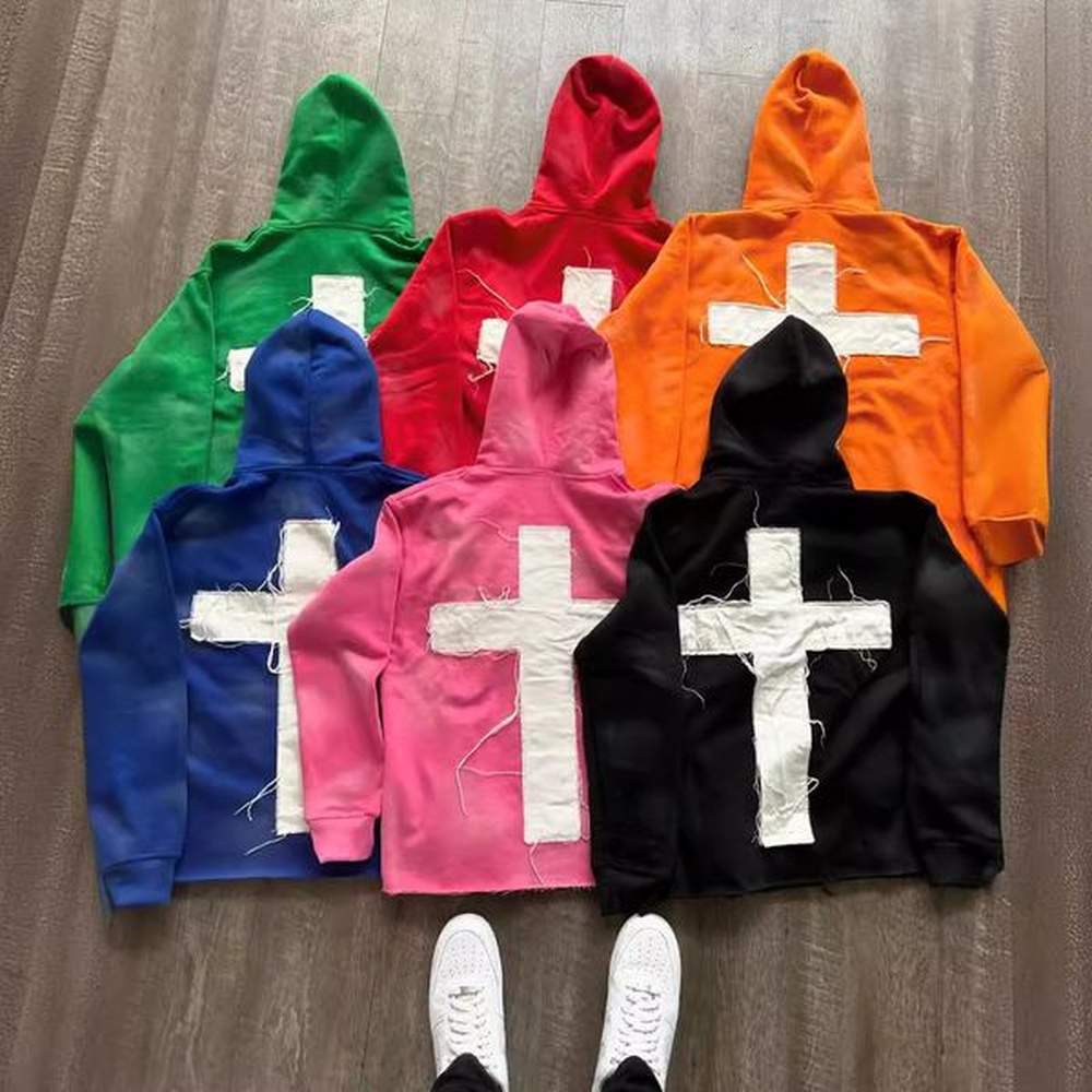 Men's Hoodies Wholesale Cross letter patch embroidered sports men and women millennium bug street hip hop cross-border fashion loose sw