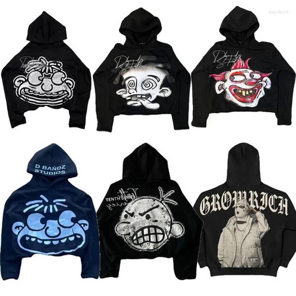 Men's Hoodies Y2K Harajuku Hoodie Mens Hip Hop Cartoon Graphic Print Black Oversized Pullover Goth Men Women Fashion Casual Loose Sweat