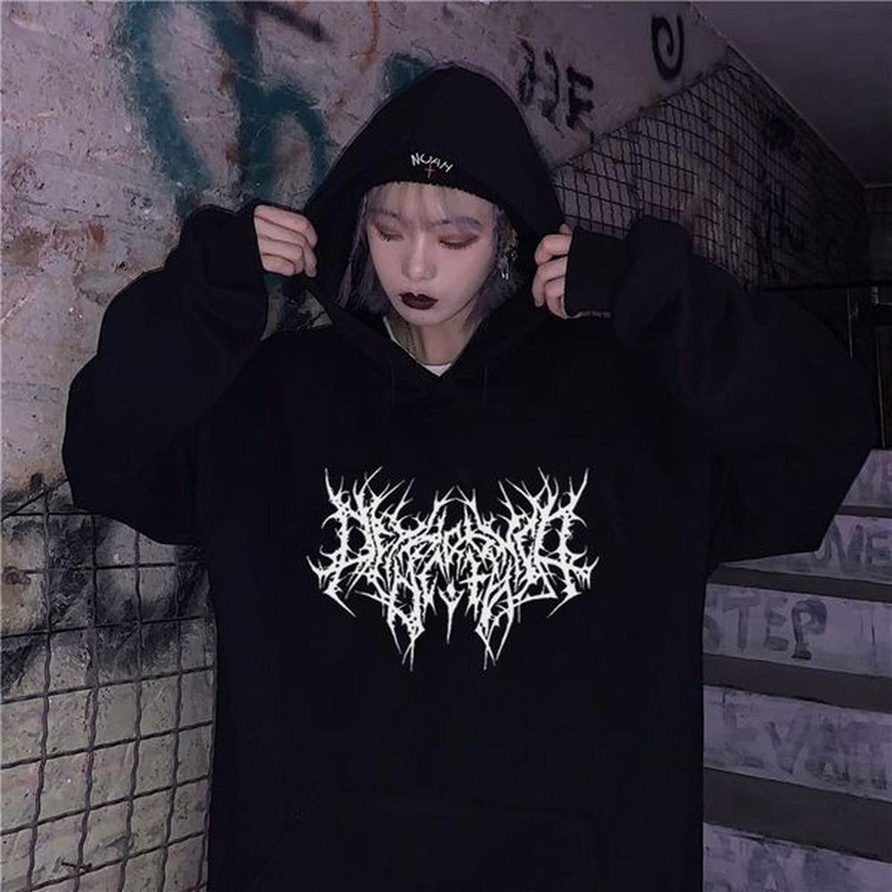Men's Hoodies Y2K Print Hoodie Women Vintage Long Sleeve Sweatshirt Hooded Loose Women Gothic Fashion Loose Streetwear Casual Tops Unis