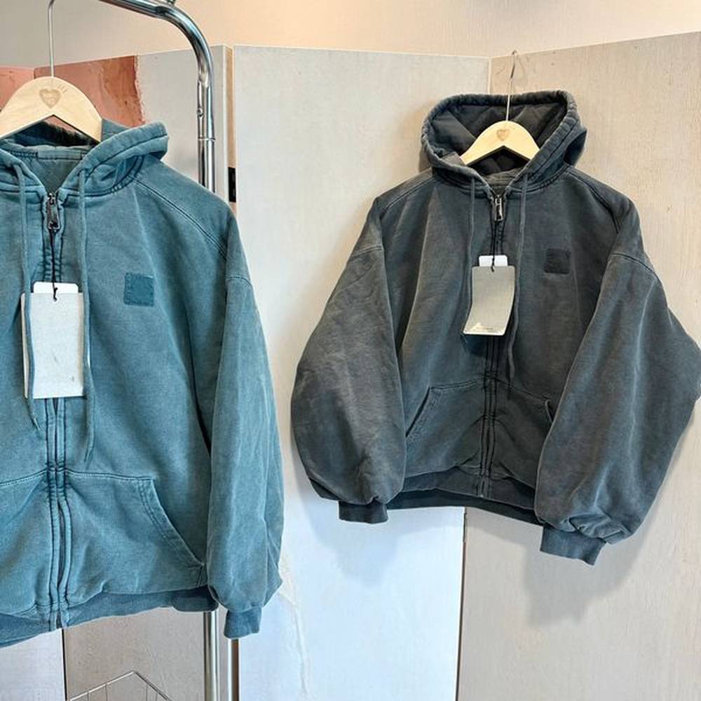 Mens jacket classic CARHT style heavyweight wash vintage zipper hoodie jacket