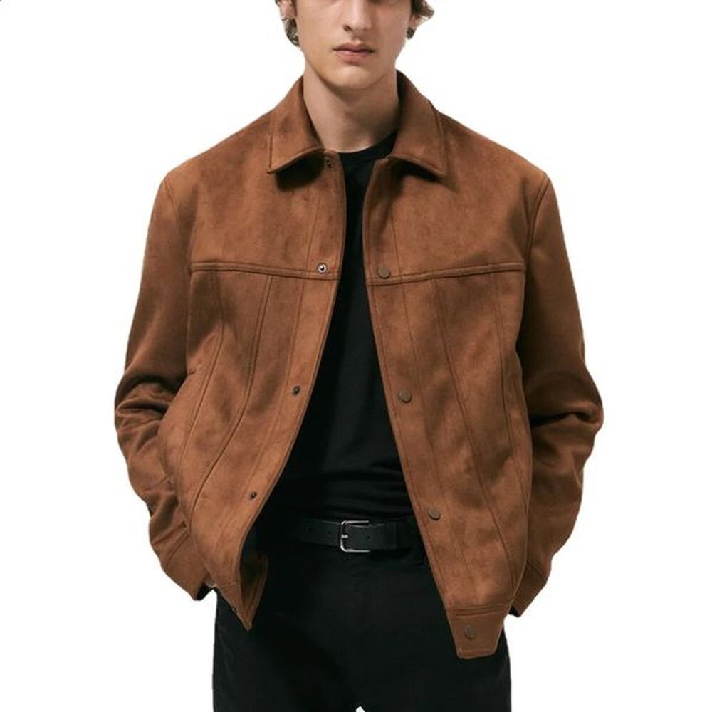 Mens Jacket Suede Lapel Single Breasted Long Sleve Outerwear Coats Spring Autumn Fashion Streetwear Menswear Cardigan 240824
