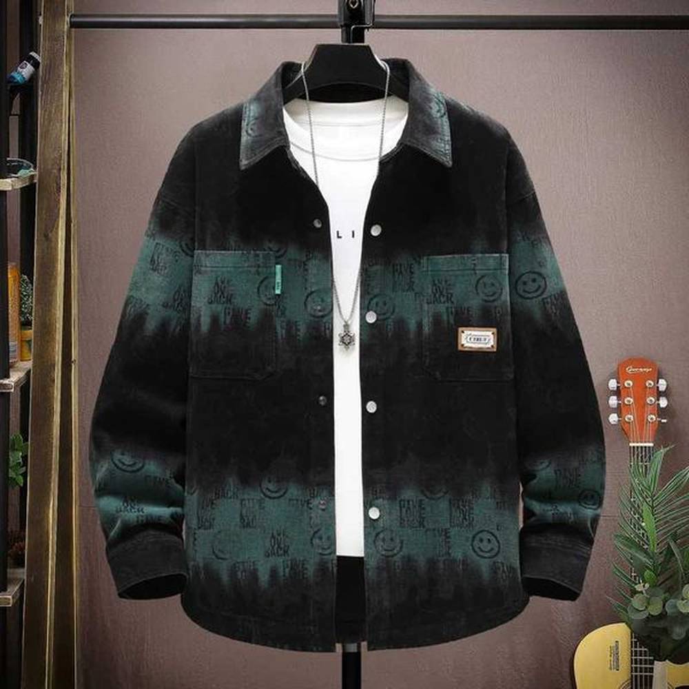 Men's Jackets American Vintage Concealed Buckle Loose Denim Jacket Men New Autumn Fashion Smile Print Cow Jackets for Men Casual Tops H