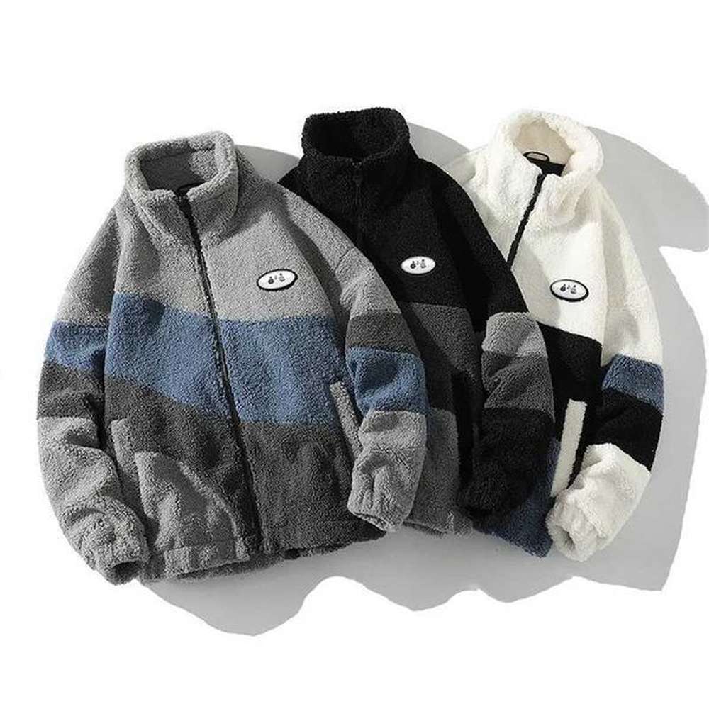 Men's Jackets Autumn and winter new mens fashionable cashmere jacket rack collar color block pattern top suitable for couples loose fit