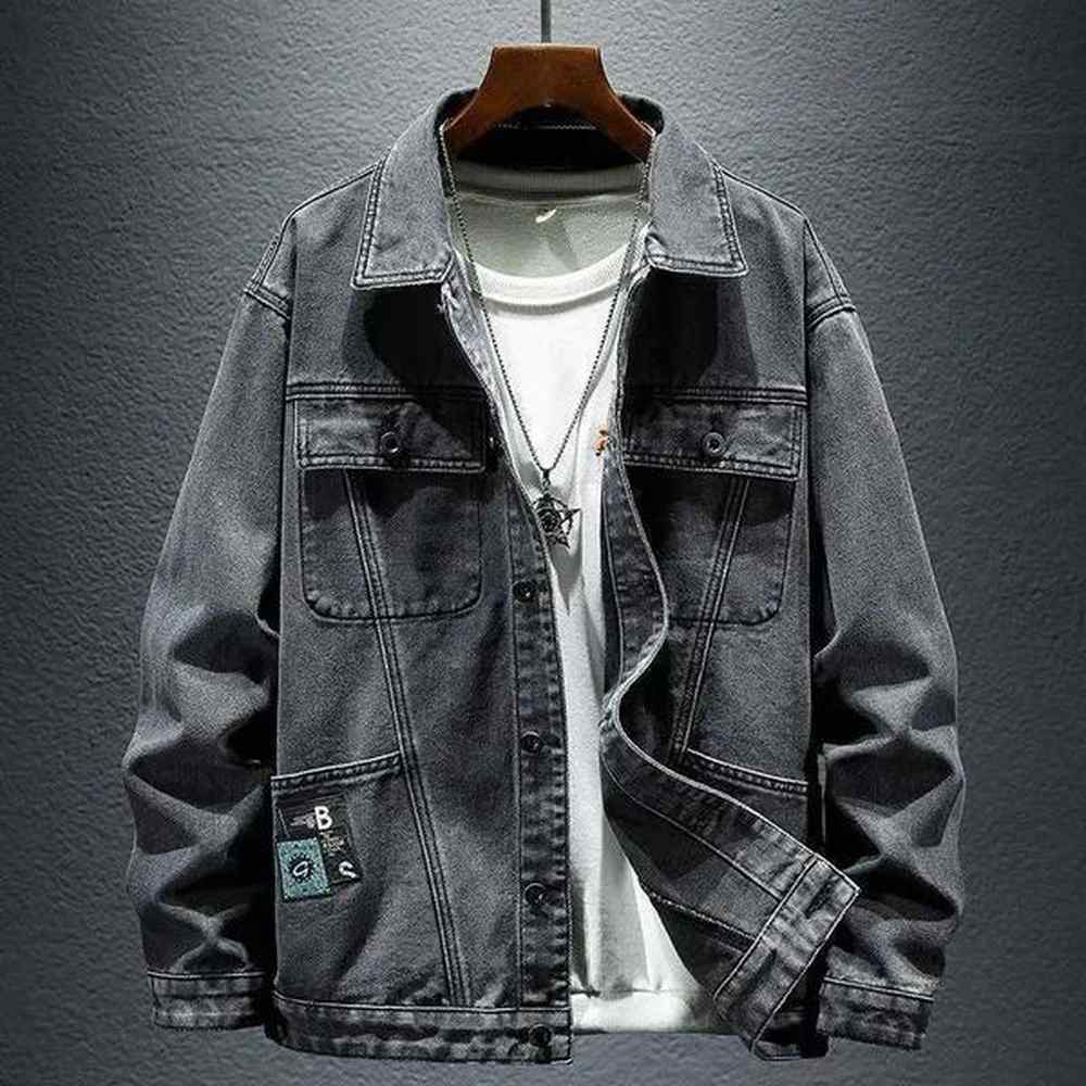 Men's Jackets Button Male Jean Coats Wide Sves Mens Denim Jacket Autumn Elatic Fast Delvery Size L Japanese Retro Fashion Original Loos