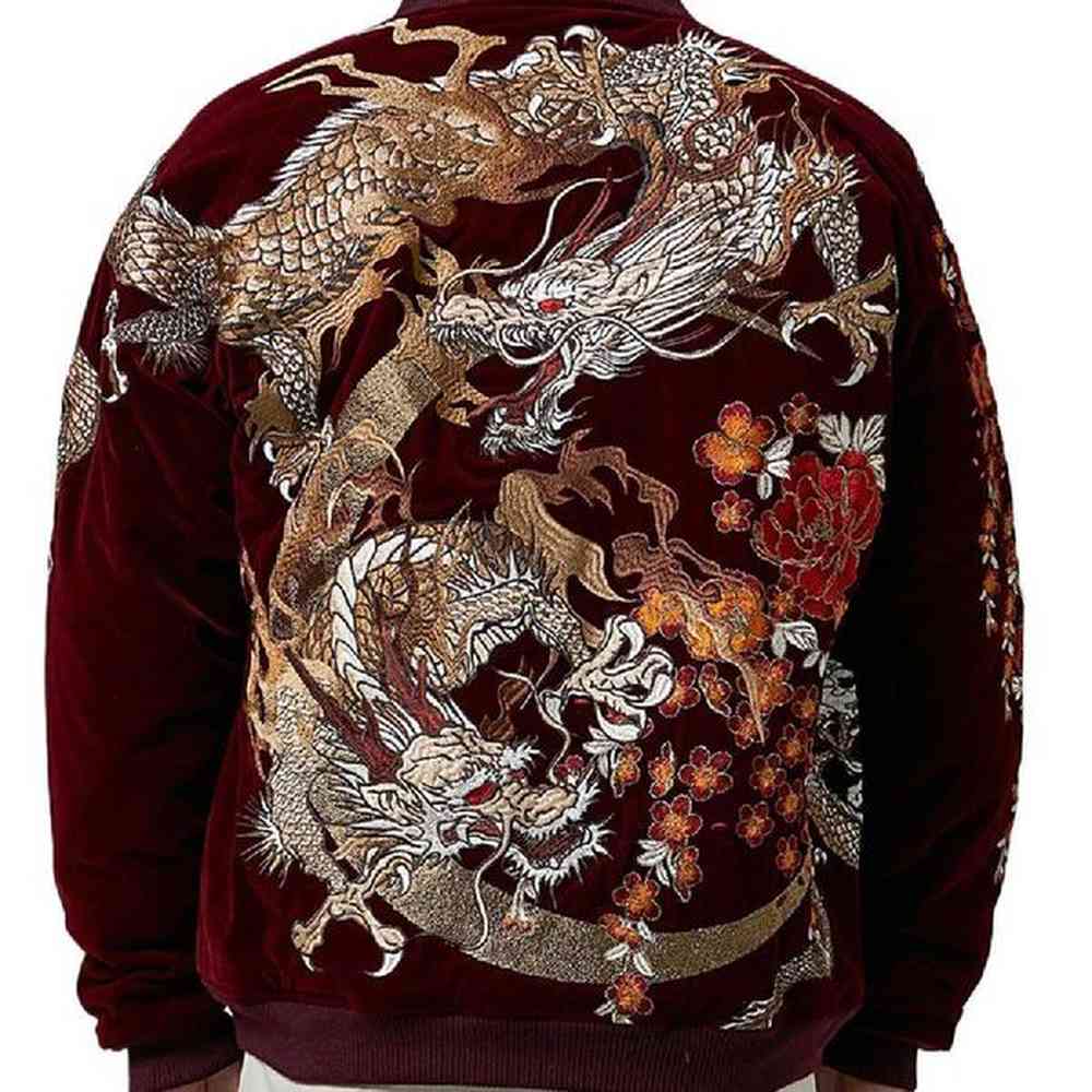 Men's Jackets Heavy duty industrial velvet jacket with dragon embroidery fashionable Harajuku hip-hop baseball jacket adorned with warm