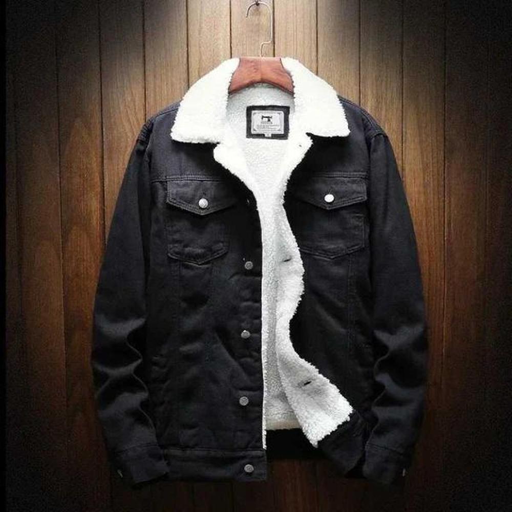 Men's Jackets Jeans Coat for Men Button Warm Black Padding Denim Jackets Man Wool Padded with Sheep Low Cost Cowboy Clothing Menswear B