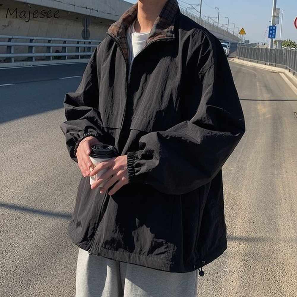 Men's Jackets Men Autumn Arrival Fashion Plaid Both Sides Wear Students Korean Style Loose Retro Pockets Simple Harajuku All match 2211