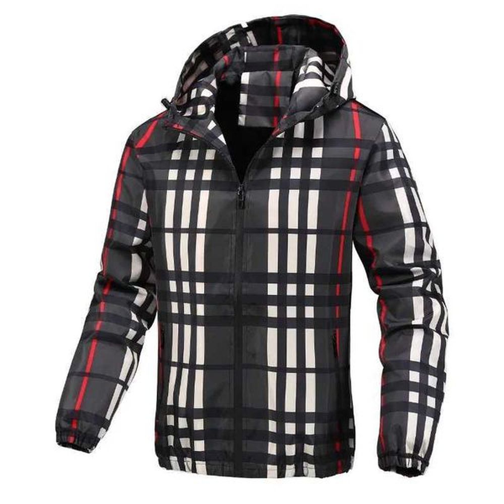 Men's Jackets Plaid outdoor hooded lightweight jacket thin new fashion mens breathable fit full zipper cardigan spring windproof jacket