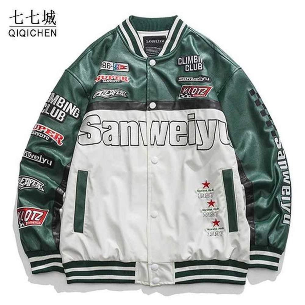 Men's Jackets Vintage PU Leather Bomber Jacket Men Letter Embroidery Biker Motorcycle Jackets High Strt Loose Coat Unisex Strtwear Autu