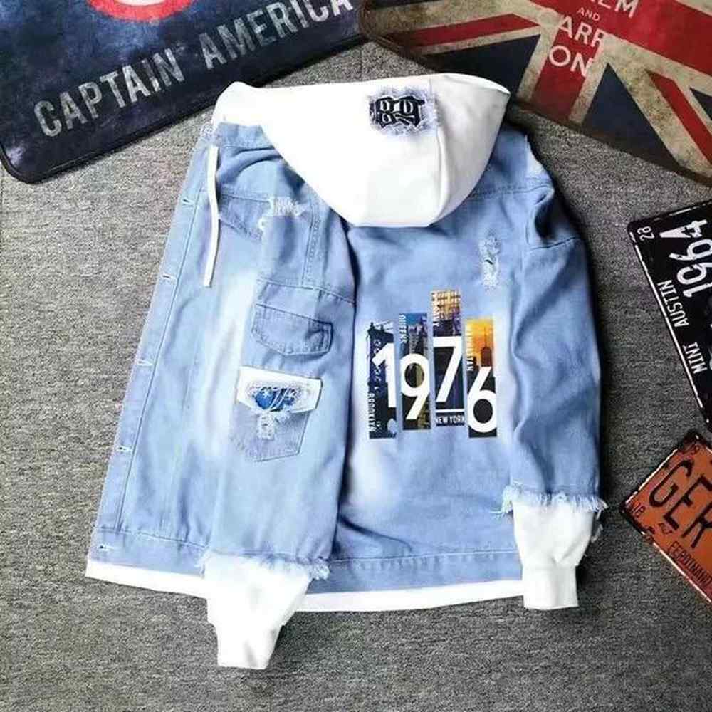 Men's Jackets With Hat Autumn Trendy Hooded Denim Jackets Man of Fabric Low Cost In Lowest Price Joker One Piece Washed Cow Coat for Me