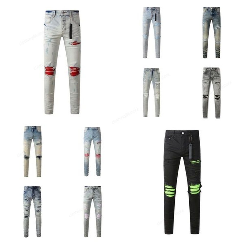 mens jean slim jeans Designer Jeans Fashion Distressed Ripped Bikers Womens Denim cargo For Men Black Pants Broken hole new man Skinny Jean