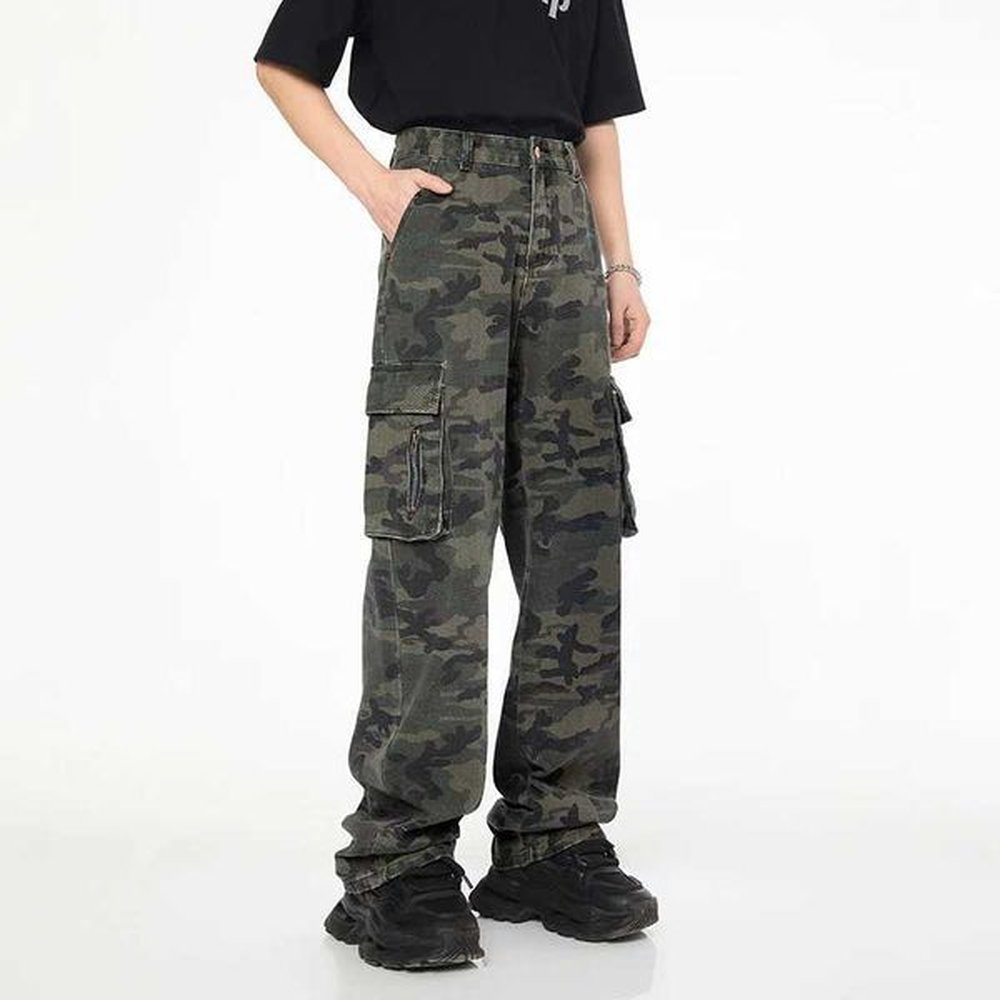 Men's Jeans American High Strt Hiphop Camouflage Jeans Mens 2024 New Loose All-Match Pu Shuai Strt Straight-Leg Overalls H25106