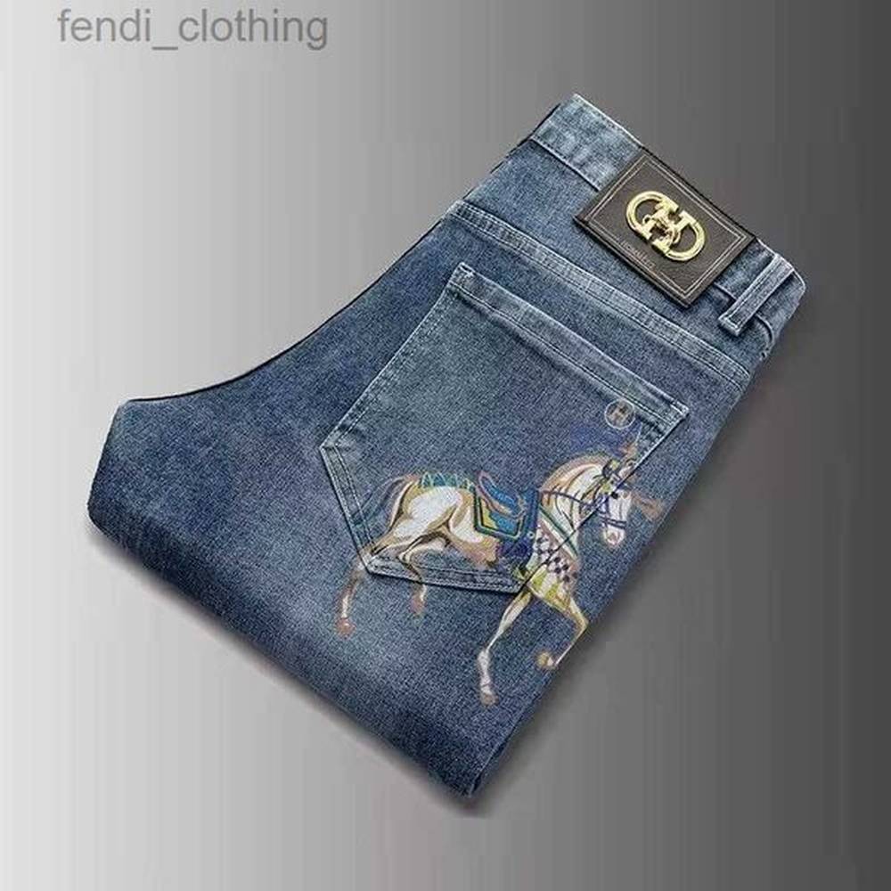 Men's Jeans Designer Brand Internet Famous Trendy for Men, Autumn New Style, Loose Fitting Small Leg Pants, Printed Korean Version, Ela