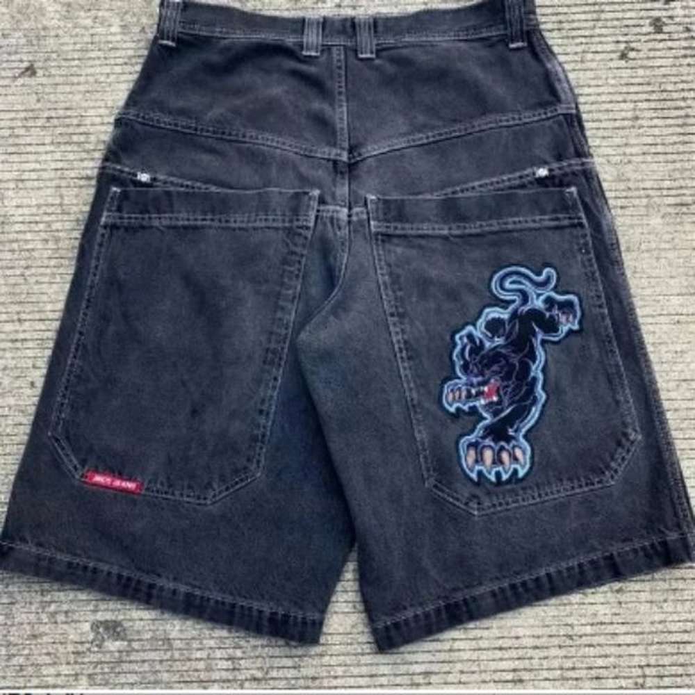 Men's Jeans Designer Jeans European American Hip-hop Dark and Quirky Style Printed Denim Shorts Personality Straight Leg Wide
