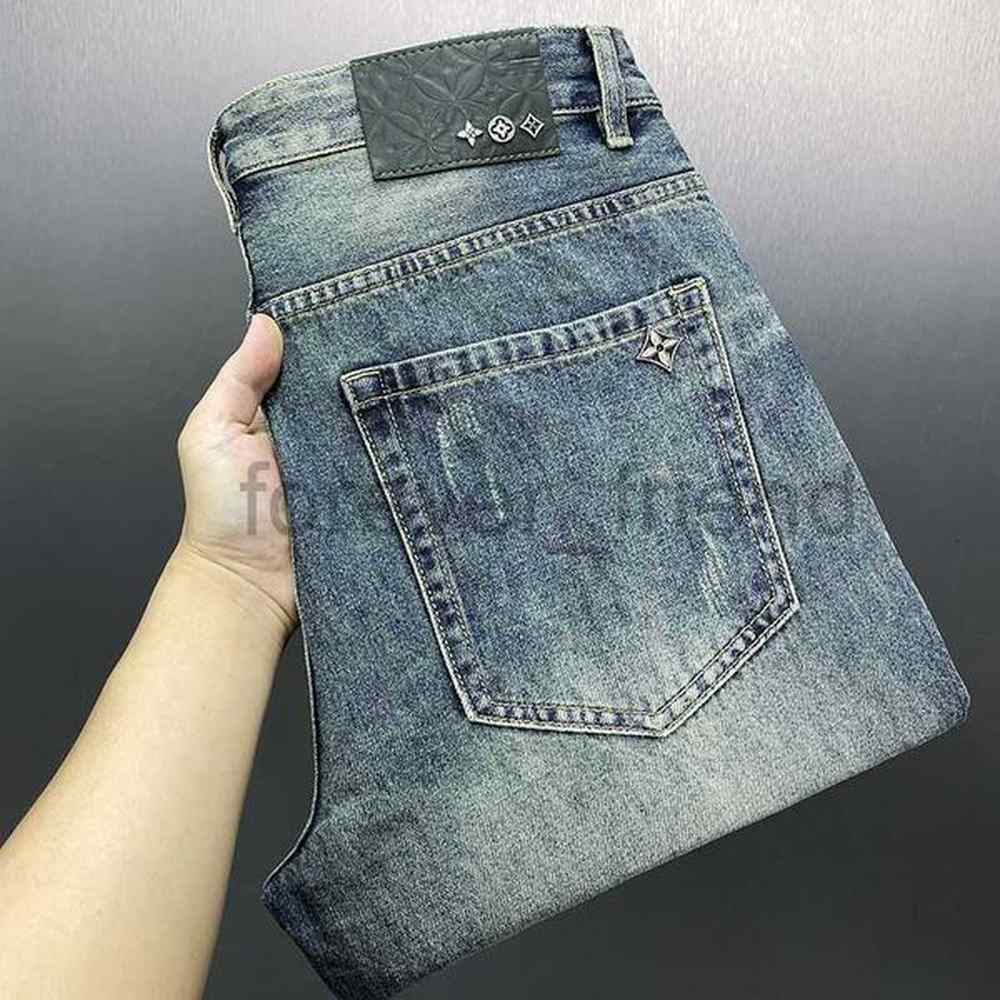 Men's Jeans designer Thin light blue jeans, high-end loose leg pants, cool and casual men's pants for spring summer, trendy summer