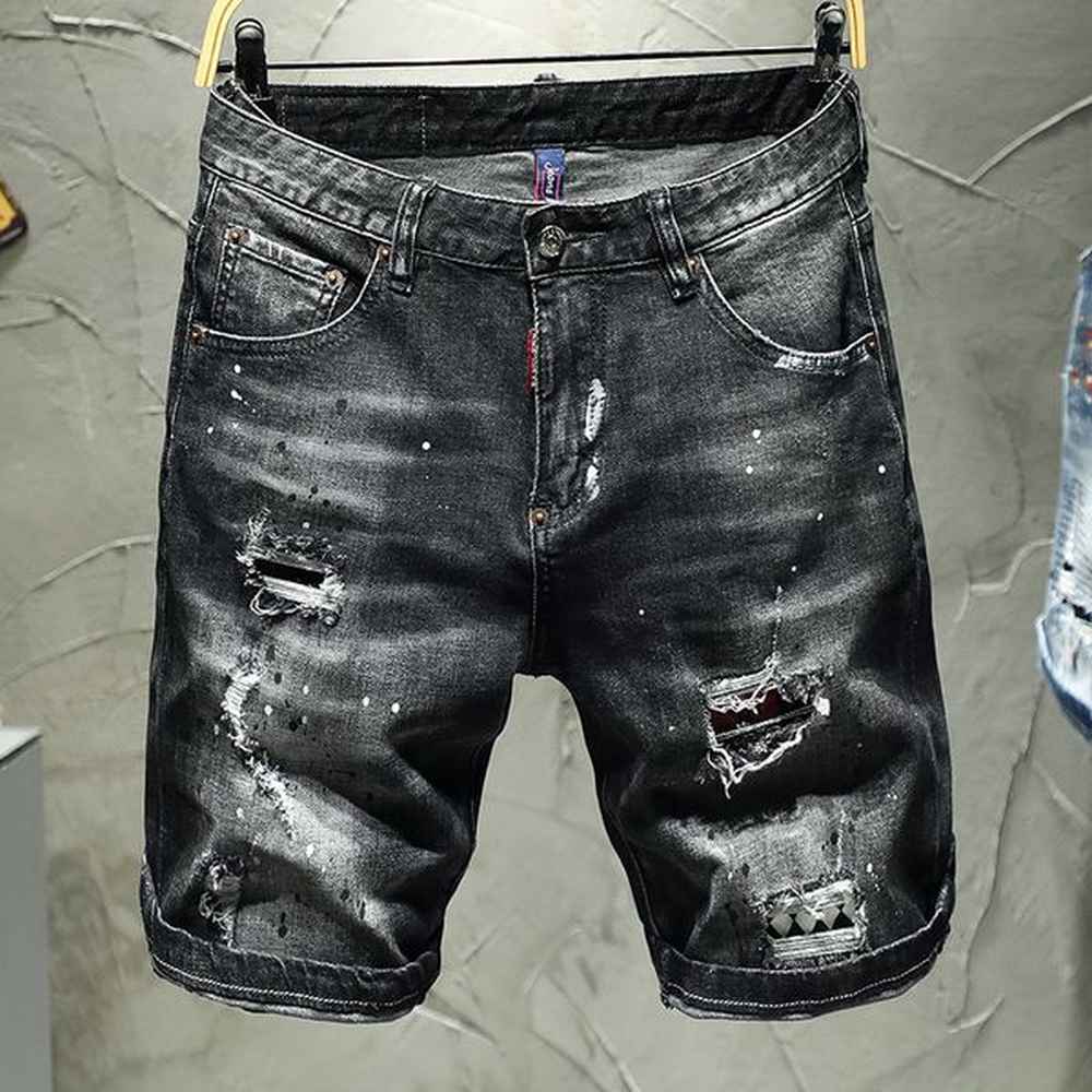 Mens Jeans Desinger New Men Vintage Ripped Short Jeans Streetwear Hole Slim Denim Shorts Male Brand Clothes