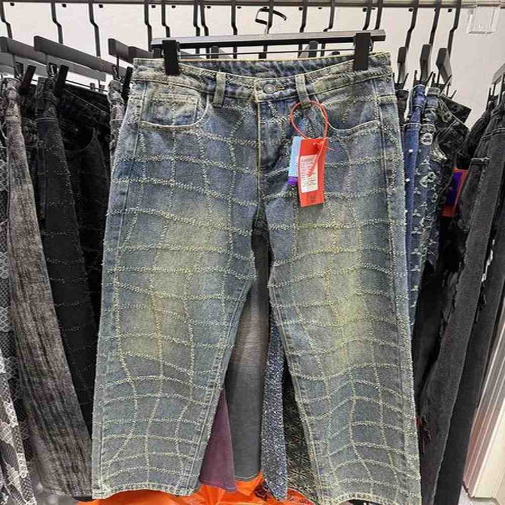 Men's Jeans Destroy Washed Retro Blue Jeans Mens Straight Pair Wide Leg Y2k Pants Loose Casual T-shirt H25106