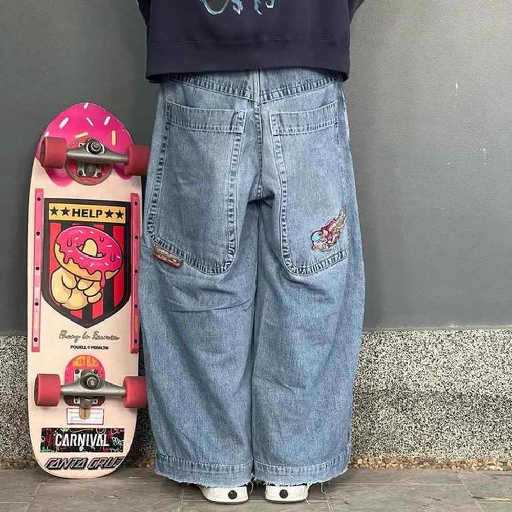 Mens Jeans Fashion classic jnco cartoon print jeans mens y2k personality hiphop loose retro light color straight couple wide leg trousers 23