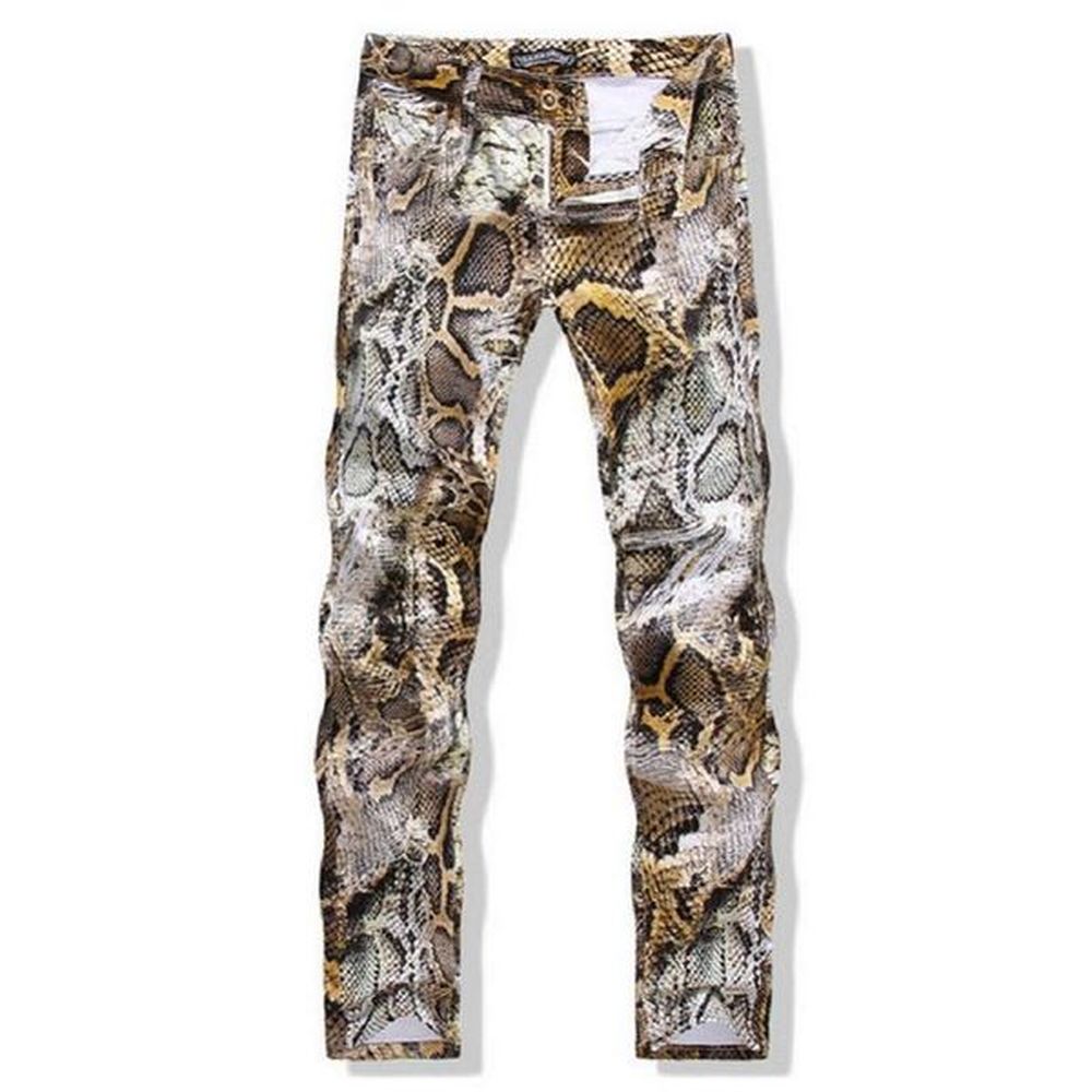 Men's Jeans Fashion Mens Snakeskin Printed Slim Fit Skinny Night Club DJ Trousers Pants Slacks For Male Plus Size Men JeansMen's