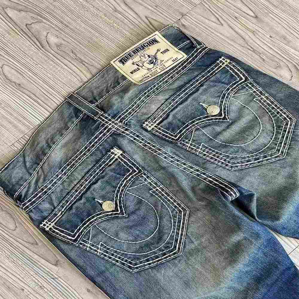 Men's Jeans Gothic Loose Casual Hip Hop Vintage Red True Faith Embroidered Street Denim Trousers Couples Baggy Pants Y2k Clothes