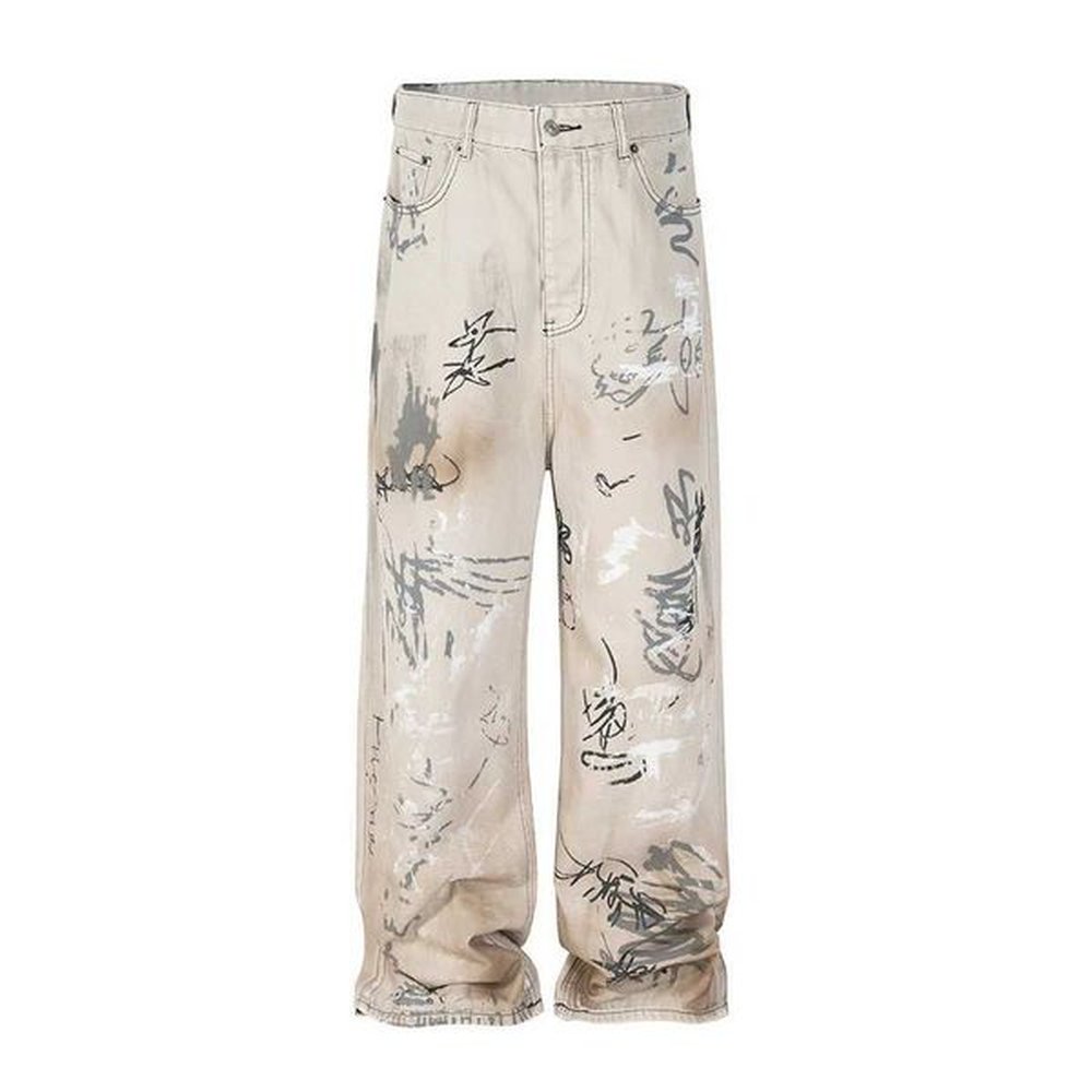 Men's Jeans Hand drawn graffiti mens and womens bags jeans Y2k streetwear Pantnes Hombre casual denim oversized z250211