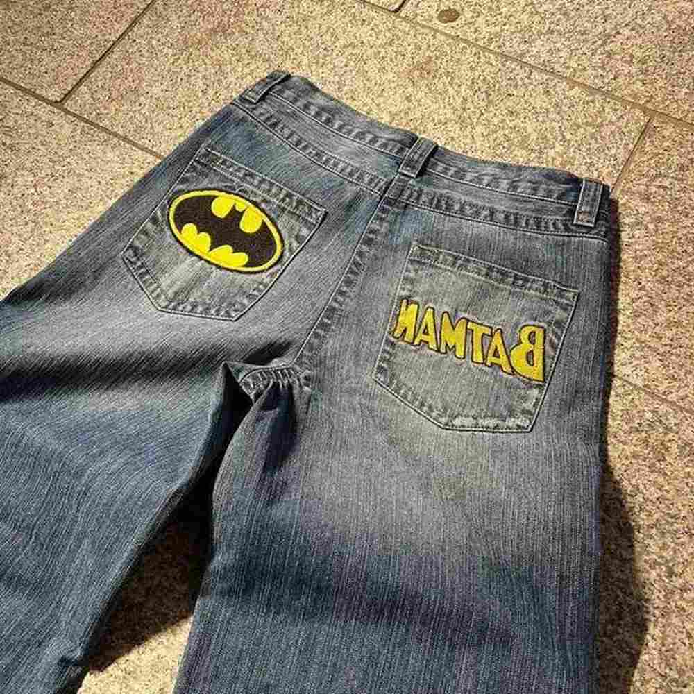 Men's Jeans Hip Hop Strtwear Jeans Y2K Pants Harajuku Gothic Punk Embroidered Retro Blue Pocket Jeans Mens High Waist Wide Legs Trouser