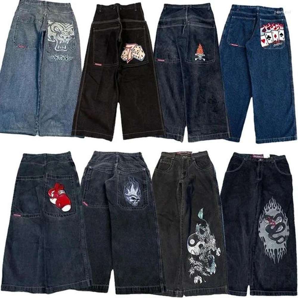 Mens Jeans JNCO Baggy Y2K Vintage Embroidered High Waisted Hip Hop Goth Streetwear Men Women Harajuku Casual Wide Leg