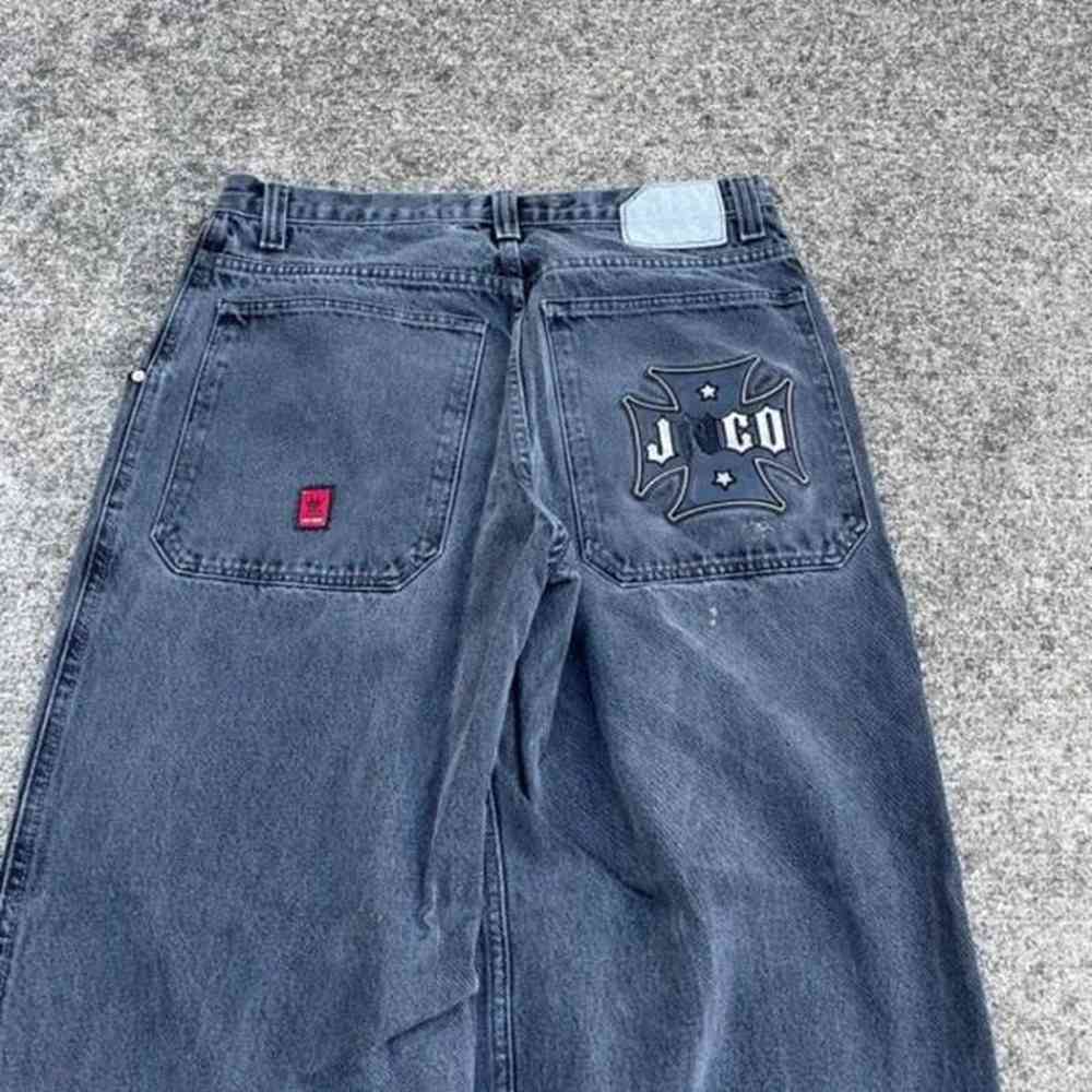 Men's Jeans JNCO Retro Pocket Embroidered Male Y2K American High Street Loose Joker Straight Pants Washed Leisure Trousers Unisex
