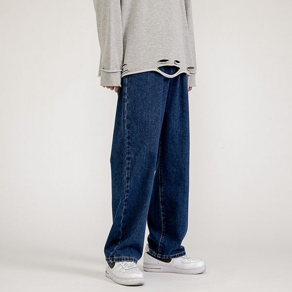 Mens Jeans Korean Fashion Baggy Classic Unisex Man Straight Denim Wideleg Pants Hip Hop Bagy Light Blue Grey Black 230810