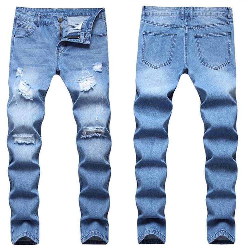 Men's Jeans Man Slim Tailored Cotton Denim Trousers 2022 Stretchy Ripped Skinny Biker Embroidery Print Destroyed Hole Taped Fit Scratch
