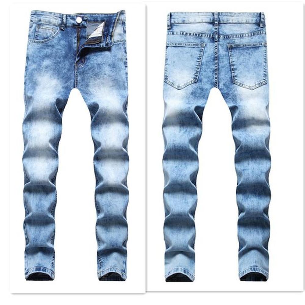 Men's Jeans Man Summer 2022 Men Long stretchy Elastic Middle-Waist Washed Skinny Pencil Pants With Pockets Mens Denim Blue