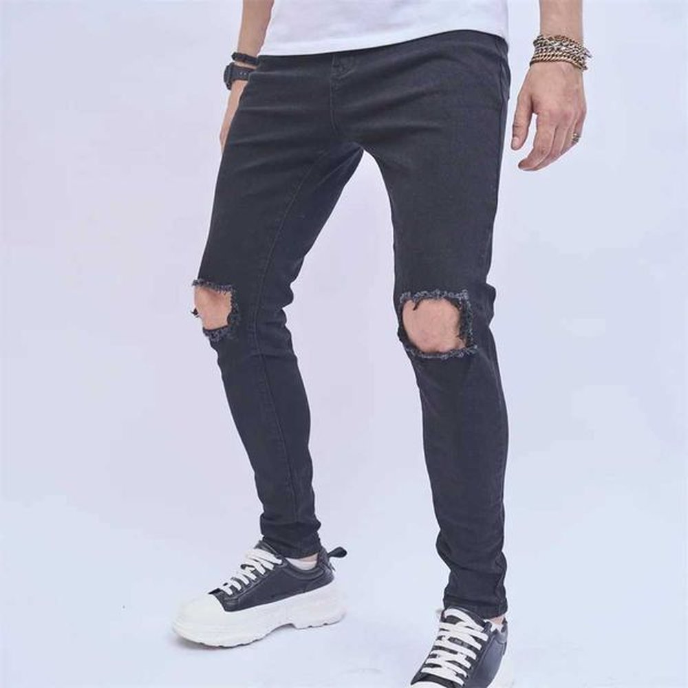 Men's Jeans Men Holes Beggar Jeans Trousers High street Fashion Male Destroyed Ripped Casual Skinny Pencil Denim Pants H241212