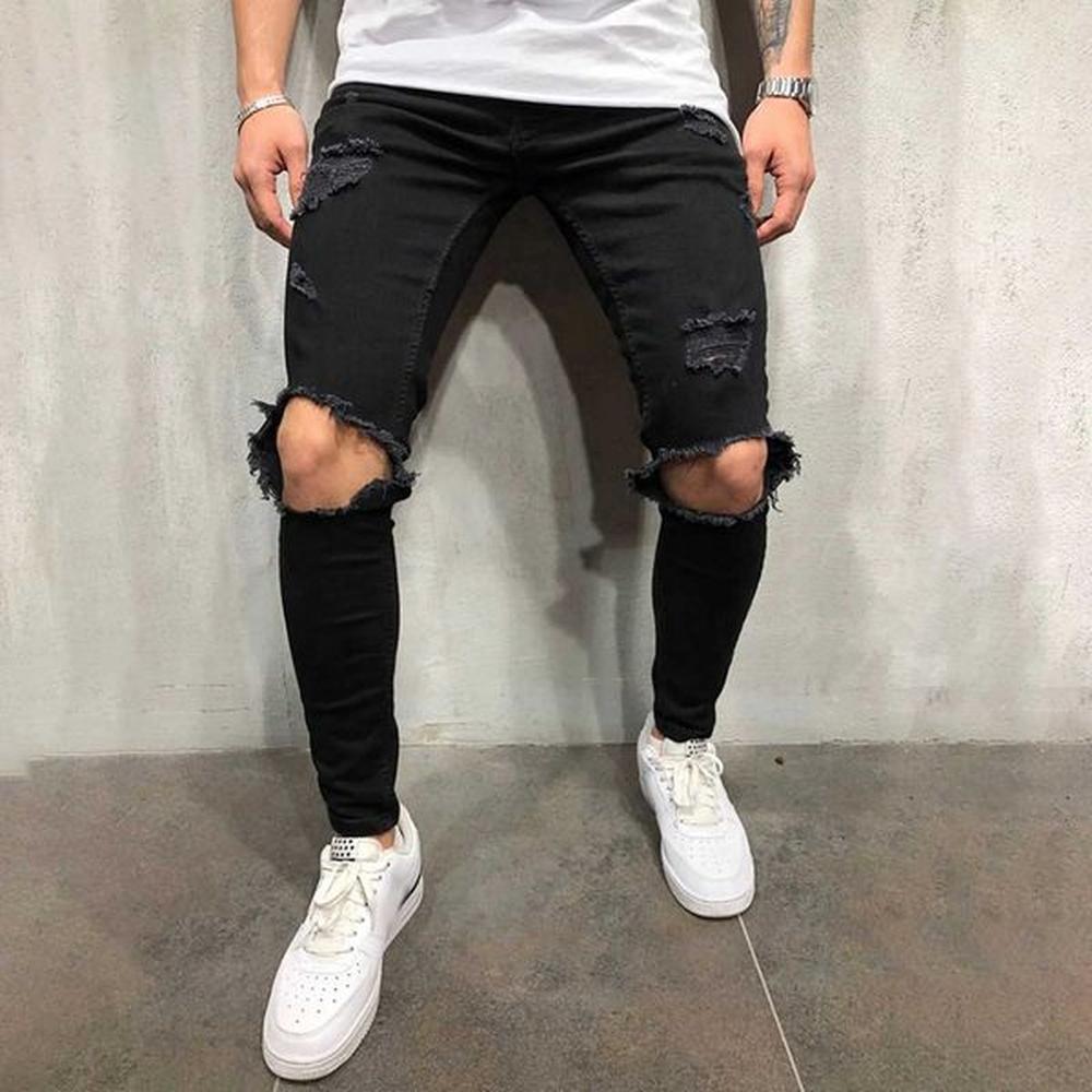 Men's Jeans Men Pants Comfortable Jeans Slim Fit Small Feet Scratched Denim Ripped Jeans Streetwear Baggy Jeans Y2k Punk Long Trousers