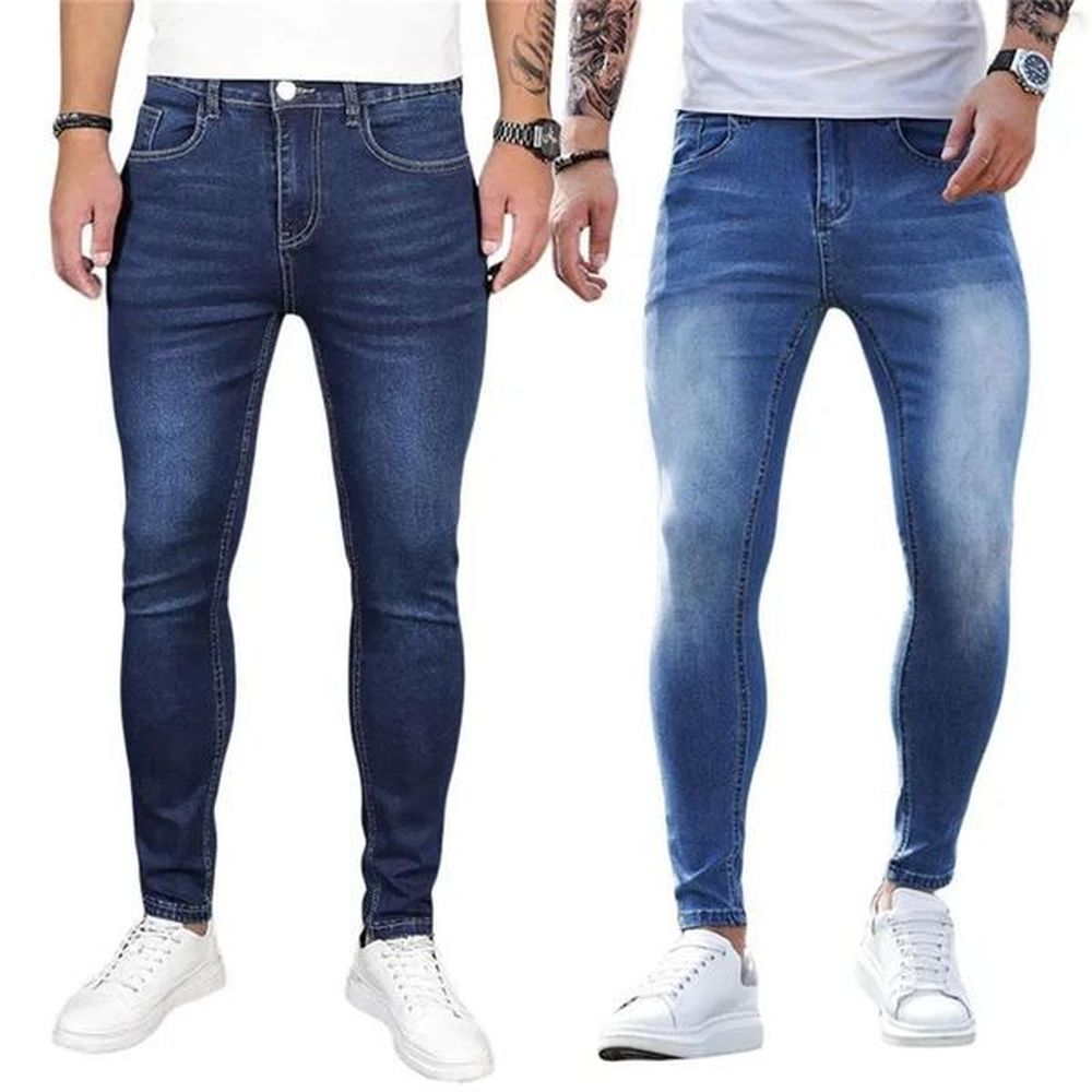 Men's Jeans Men Solid Color Stretch Skinny Denim Pants Fashion Black Blue Autumn Summer Hip-Hop Style Slim Fit Trousers S-XL